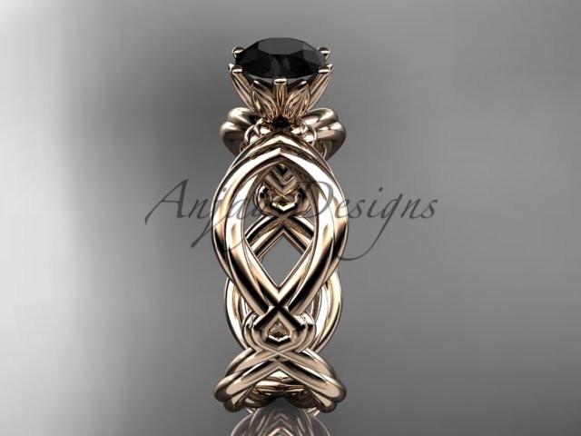 14kt rose gold twisted rope engagement ring with a Black Diamond center stone RP8192