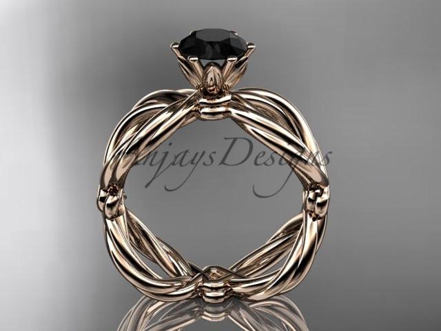 14kt rose gold twisted rope engagement ring with a Black Diamond center stone RP8192