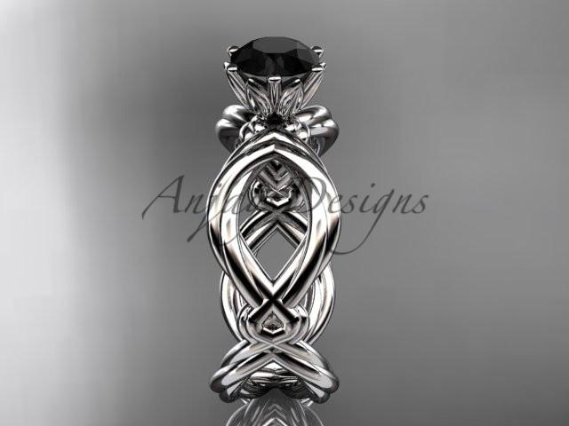 14kt white gold twisted rope engagement ring with a Black Diamond center stone RP8192