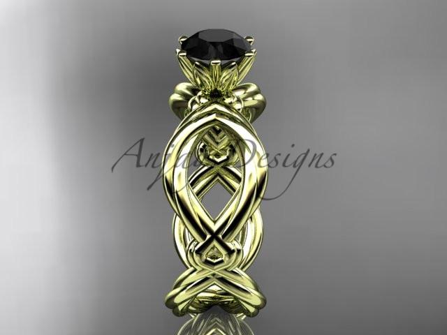 14kt yellow gold twisted rope engagement ring with a Black Diamond center stone RP8192