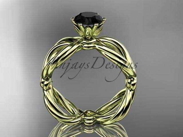 14kt yellow gold twisted rope engagement ring with a Black Diamond center stone RP8192