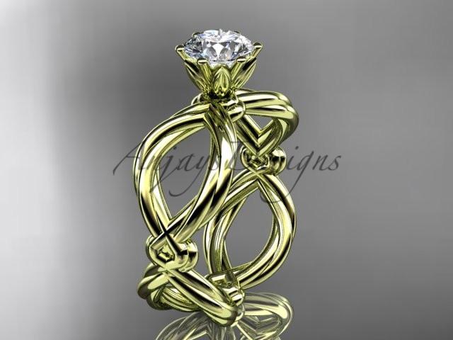 14kt yellow gold twisted rope engagement ring with a "Forever One" Moissanite center stone RP8192
