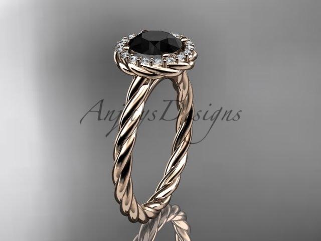 14kt rose gold Black Diamond rope engagement ring RP8197