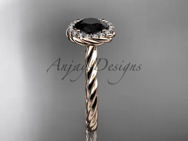 14kt rose gold Black Diamond rope engagement ring RP8197