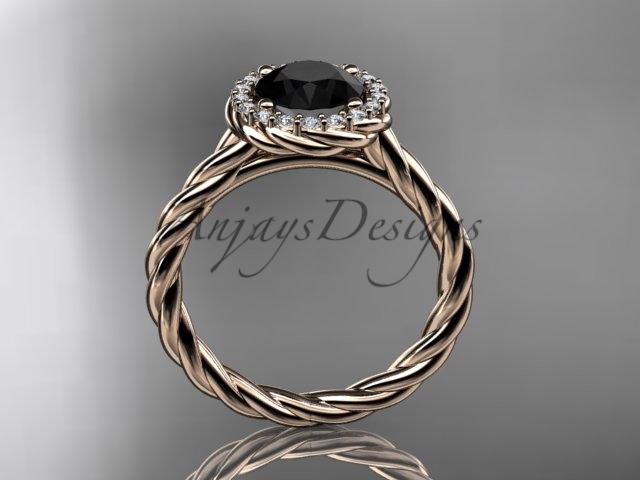 14kt rose gold Black Diamond rope engagement ring RP8197