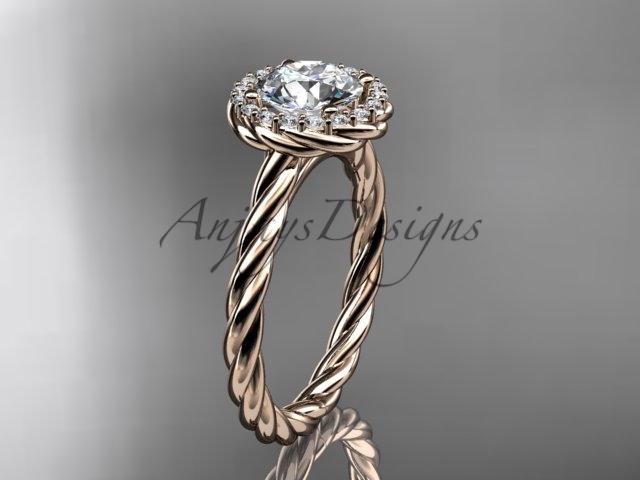 14kt rose gold "Forever One" Moissanite rope engagement ring RP8197