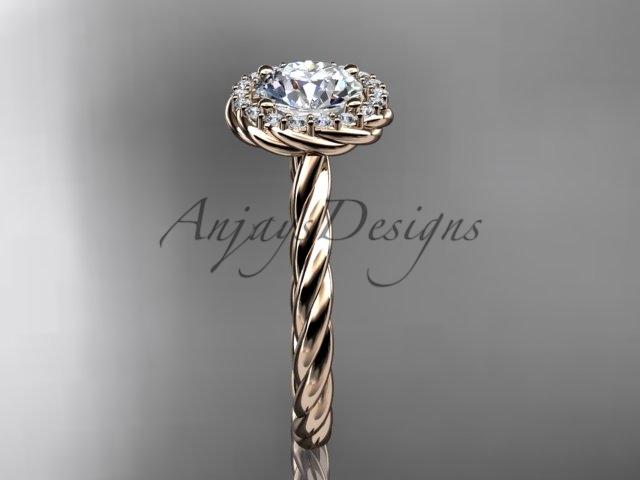 14kt rose gold halo rope diamond engagement ring RP8197