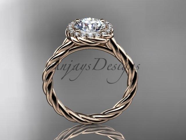 14kt rose gold halo rope diamond engagement ring RP8197