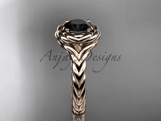 14kt rose gold twisted rope engagement ring with a Black Diamond center stone RP8201