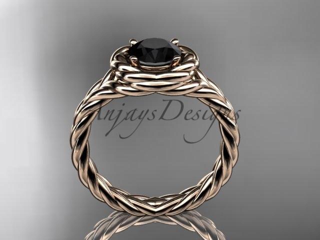 14kt rose gold twisted rope engagement ring with a Black Diamond center stone RP8201