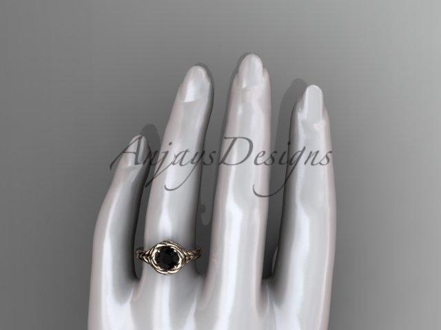 14kt rose gold twisted rope engagement ring with a Black Diamond center stone RP8201
