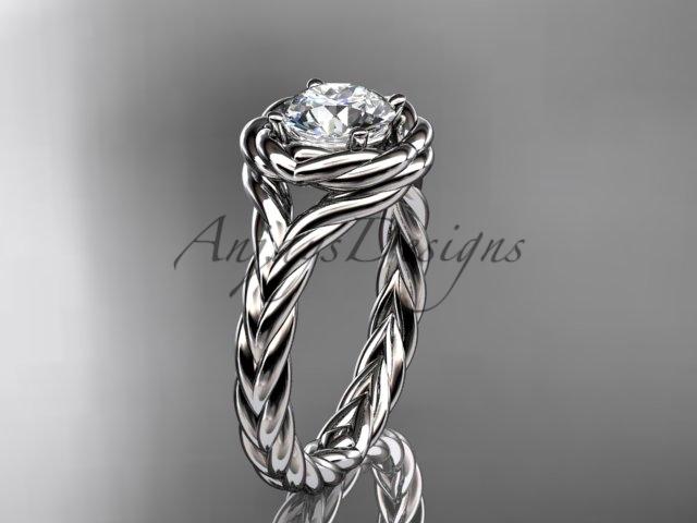 Platinum twisted rope engagement ring with a "Forever One" Moissanite center stone RP8201