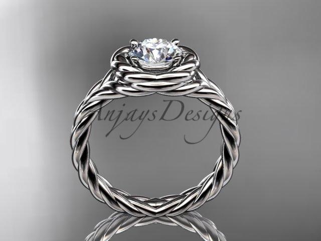 Platinum twisted rope engagement ring with a "Forever One" Moissanite center stone RP8201