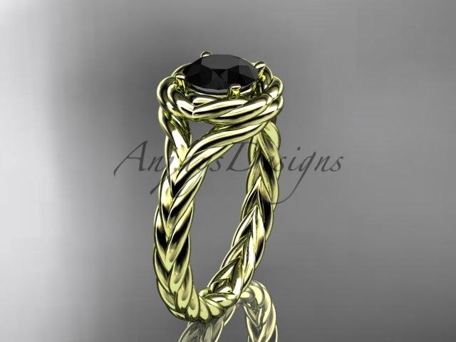 14kt yellow gold twisted rope engagement ring with a Black Diamond center stone RP8201
