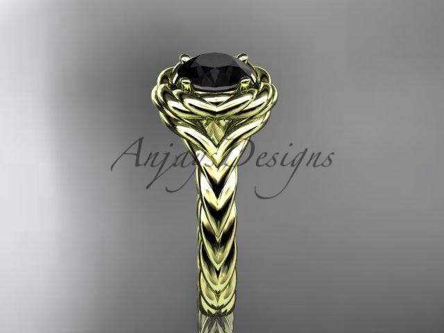 14kt yellow gold twisted rope engagement ring with a Black Diamond center stone RP8201