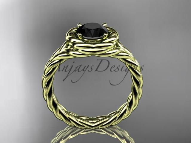 14kt yellow gold twisted rope engagement ring with a Black Diamond center stone RP8201