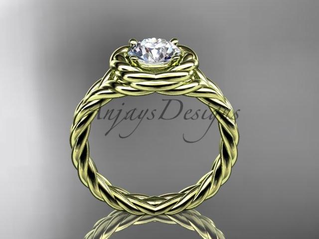 14kt yellow gold twisted rope engagement ring with a "Forever One" Moissanite center stone RP8201