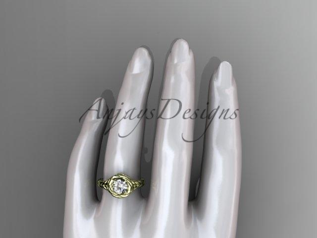 14kt yellow gold twisted rope engagement ring with a "Forever One" Moissanite center stone RP8201