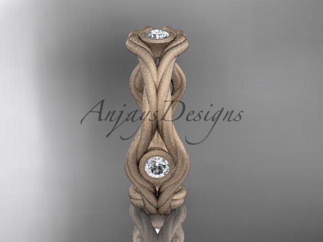 14k rose matte finish gold rope diamond wedding band RP8358B