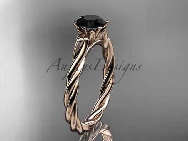 14k rose gold rope engagement ring with a Black Diamond center stone RP835