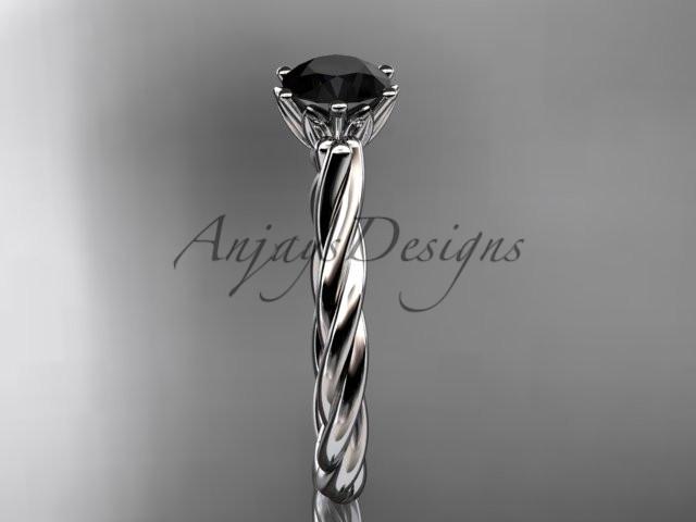 14k white gold rope engagement ring with a Black Diamond center stone RP835
