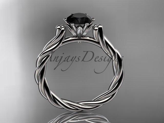 14k white gold rope engagement ring with a Black Diamond center stone RP835