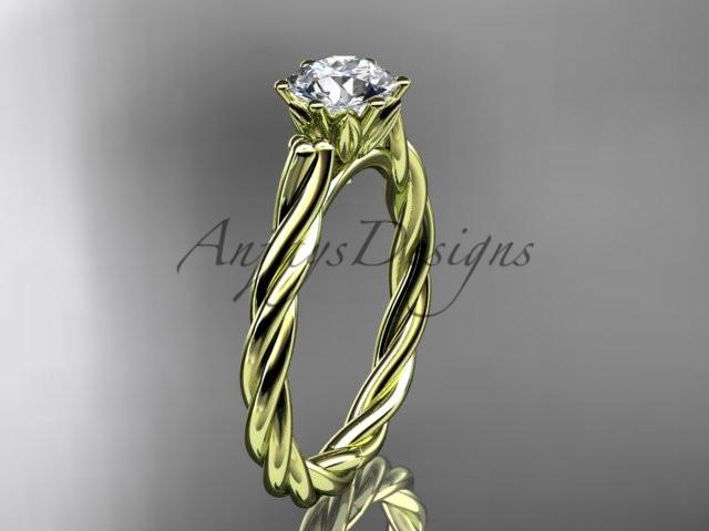14k yellow gold rope engagement ring with a "Forever One" Moissanite center stone RP835
