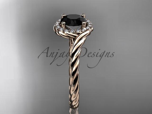 14kt rose gold Black Diamond rope engagement ring RP8379