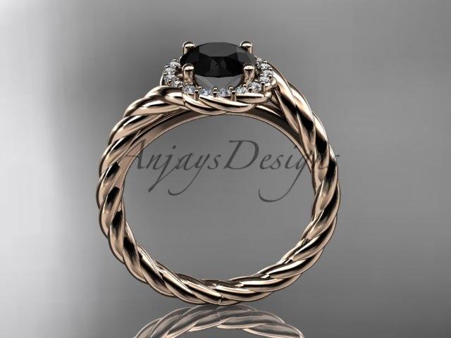 14kt rose gold Black Diamond rope engagement ring RP8379