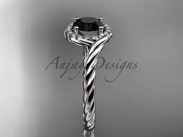 14kt white gold Black Diamond rope engagement ring RP8379
