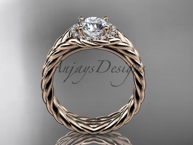 14kt rose gold halo rope diamond engagement ring "Forever One" Moissanite center stone RP8380