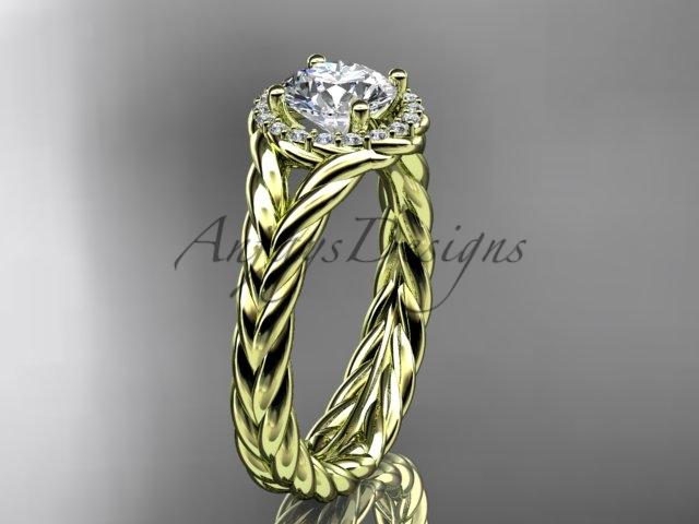 14kt rose gold halo rope diamond engagement ring "Forever One" Moissanite center stone RP8380