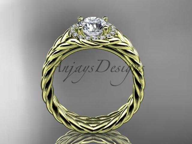 14kt rose gold halo rope diamond engagement ring "Forever One" Moissanite center stone RP8380