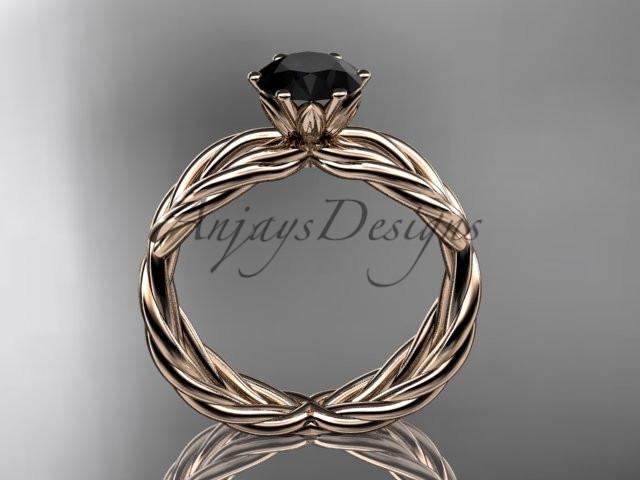 14k rose gold rope engagement ring with a Black Diamond center stone RP870
