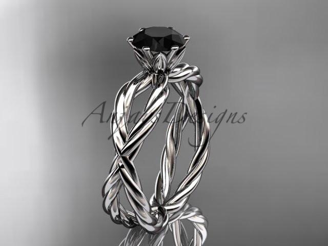 14k white gold rope engagement ring with a Black Diamond center stone RP870
