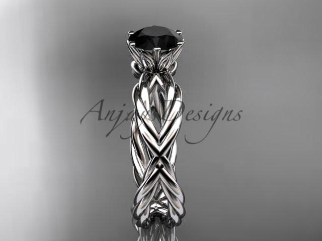 14k white gold rope engagement ring with a Black Diamond center stone RP870