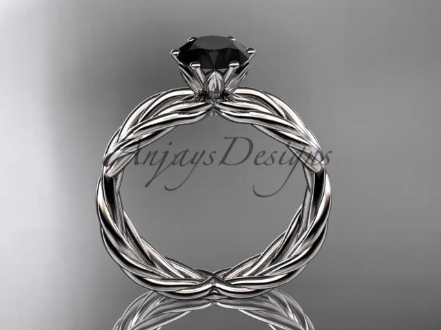 14k white gold rope engagement ring with a Black Diamond center stone RP870
