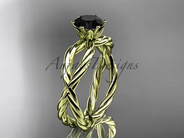 14k yellow gold rope engagement ring with a Black Diamond center stone RP870