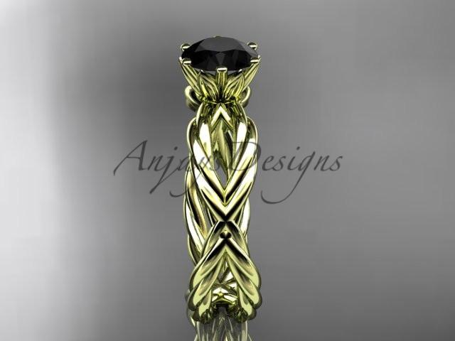 14k yellow gold rope engagement ring with a Black Diamond center stone RP870