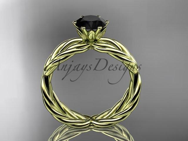 14k yellow gold rope engagement ring with a Black Diamond center stone RP870
