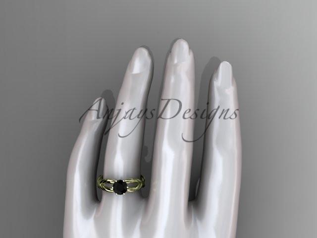 14k yellow gold rope engagement ring with a Black Diamond center stone RP870