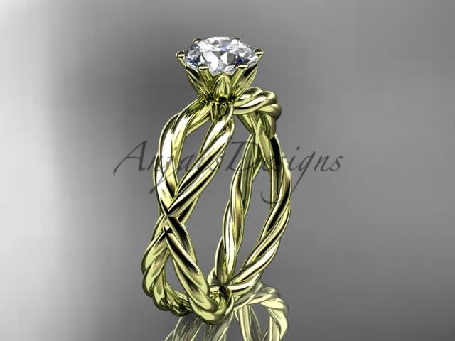 14k yellow gold rope engagement ring with a "Forever One" Moissanite center stone RP870