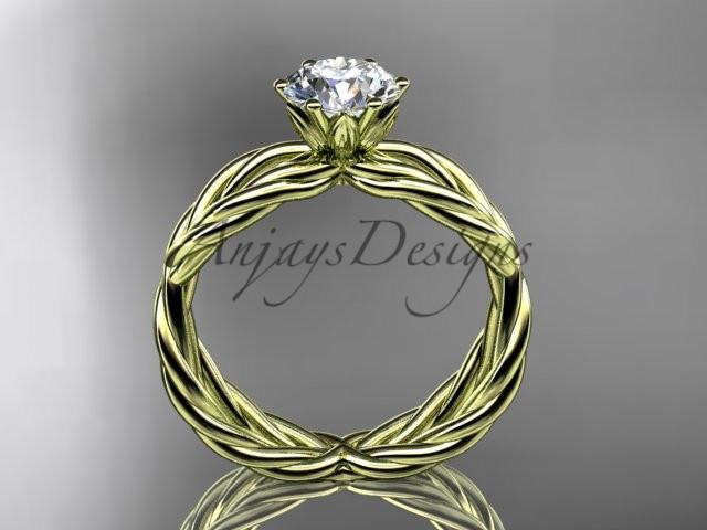 14k yellow gold rope engagement ring with a "Forever One" Moissanite center stone RP870