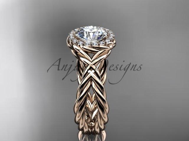 14kt rose gold diamond rope engagement ring RP889