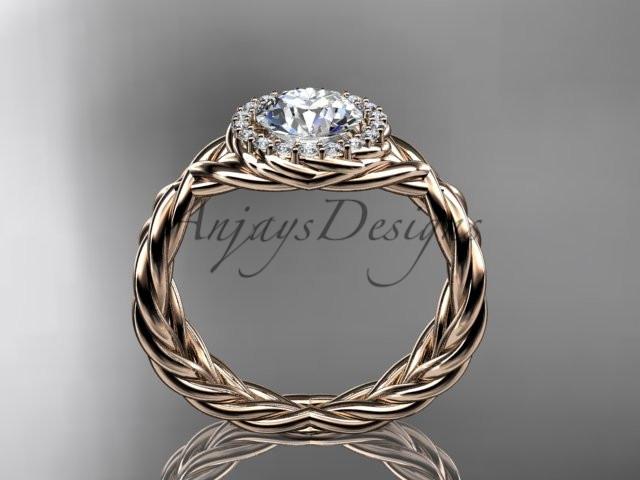 14kt rose gold diamond rope engagement ring RP889