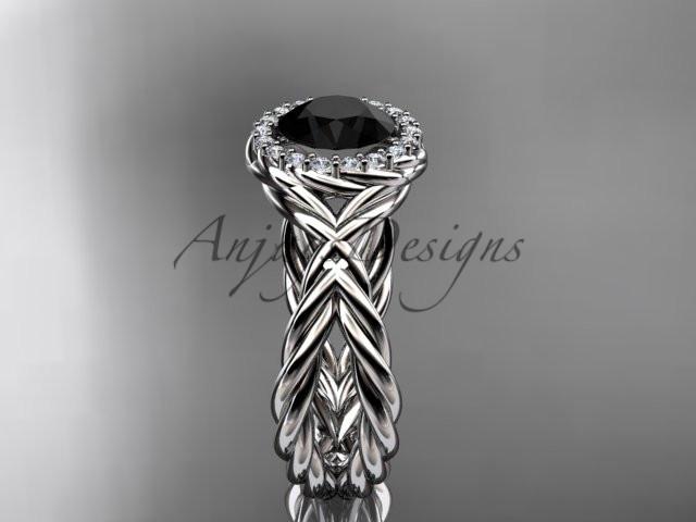 platinum diamond rope engagement ring with a Black Diamond center stone RP889