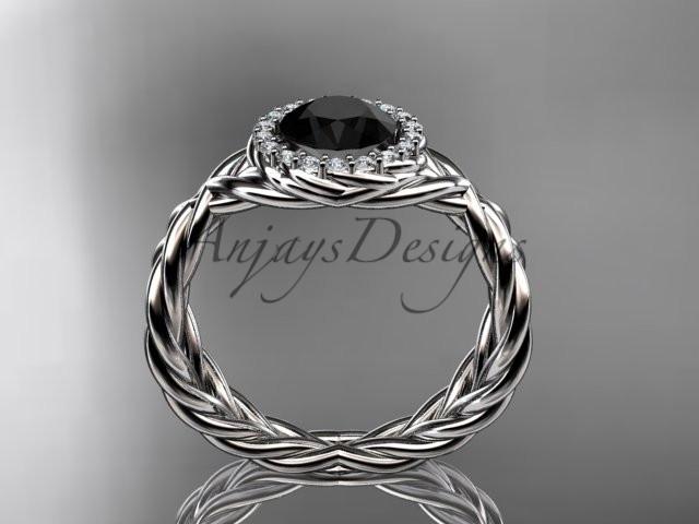 14kt white gold diamond rope engagement ring with a Black Diamond center stone RP889