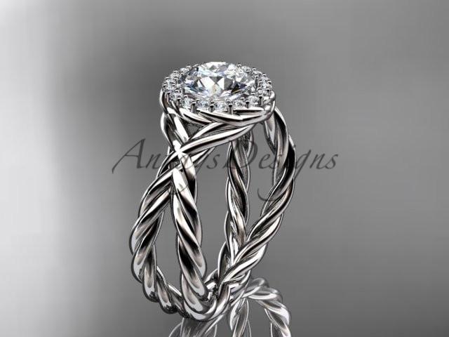 14kt white gold diamond rope engagement ring "Forever One" Moissanite RP889