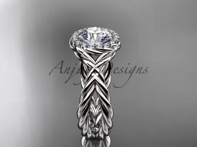 14kt white gold diamond rope engagement ring "Forever One" Moissanite RP889