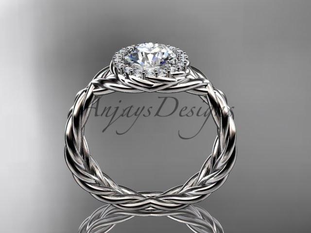 14kt white gold diamond rope engagement ring "Forever One" Moissanite RP889